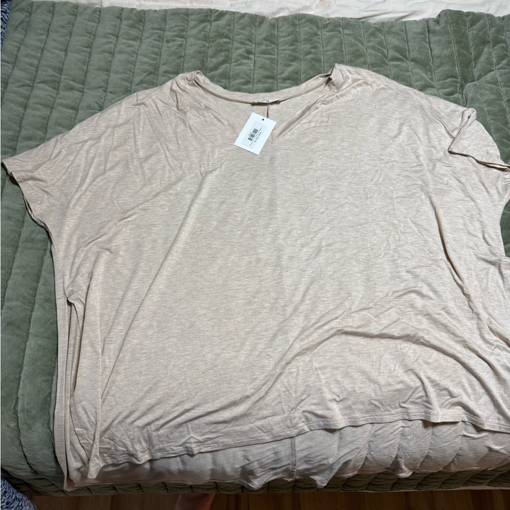 ZENANA Light Beige Relaxed V-Neck Women's Top